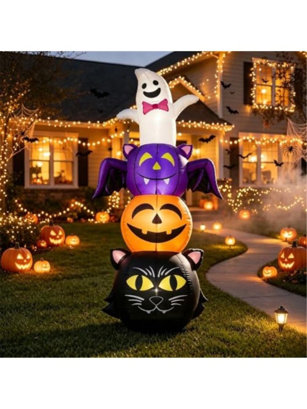 6 FT Halloween Inflatable Ghost Bat Pumpkin and Cat Stacking Yard Decor